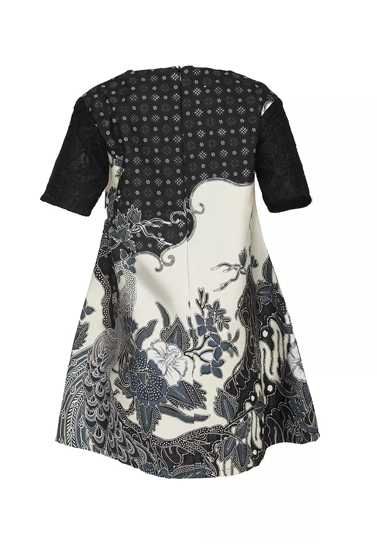 Baju Anak Perempuan Gervasa 4Th-12Th Dress Batik Anak Black White Lengan Pendek