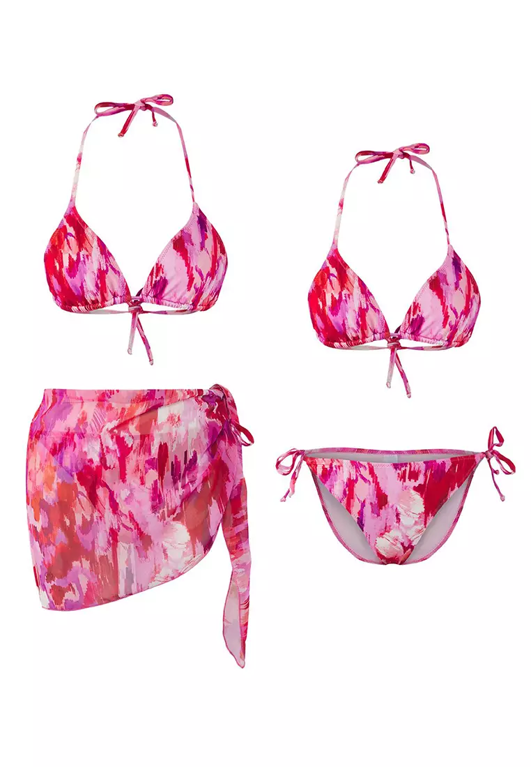 Abstract Patterned 3 Piece Set Bikini Set & Pareo TBESS25JS00002