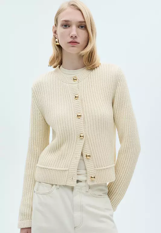 Knitted Cardigan with Jewel Button