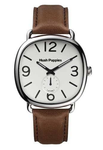 Hush Puppies Est. 1958 Multifunction Men’s Watch HP 3852M.2501 White Silver Brown Leather