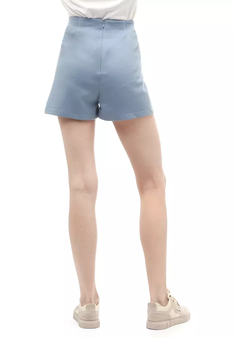 Short Pants Bawahan Wanita Motif Solid Design Casual Premium Quality - Blue