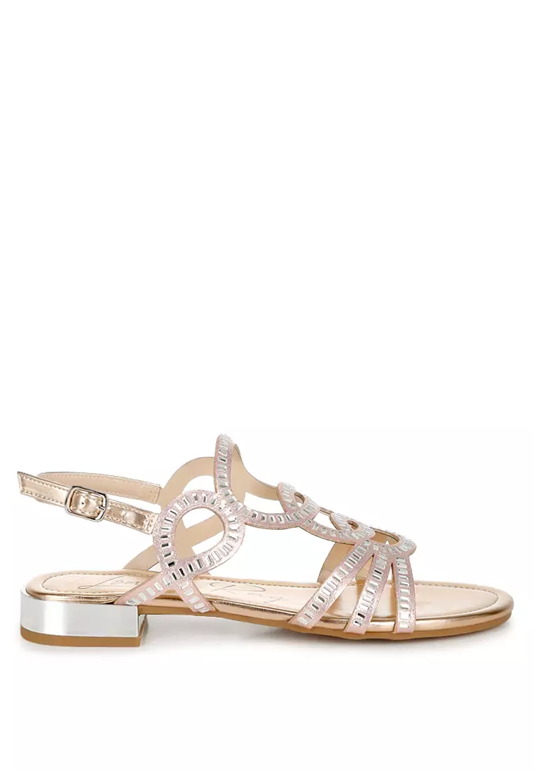 Discount on London Rag  shoes - SKU: Cut Out Detail Rhinestone Flat Sandals in Rose Gold