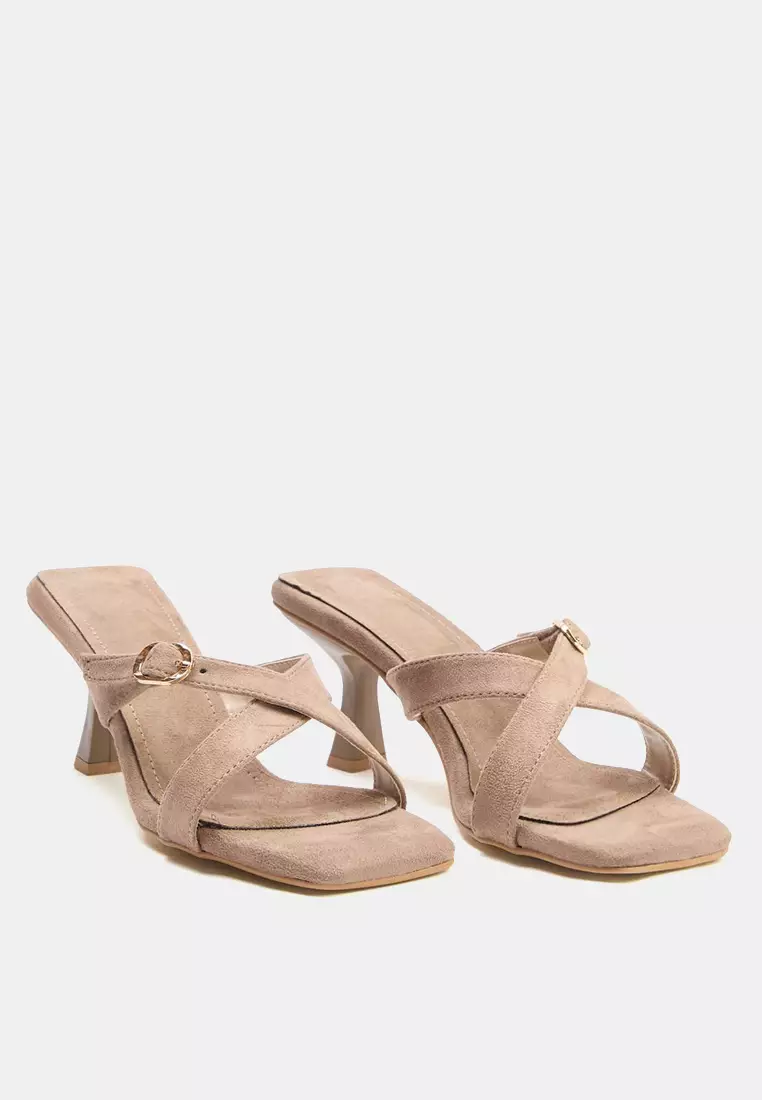 Gold Buckle Square Toe Heels