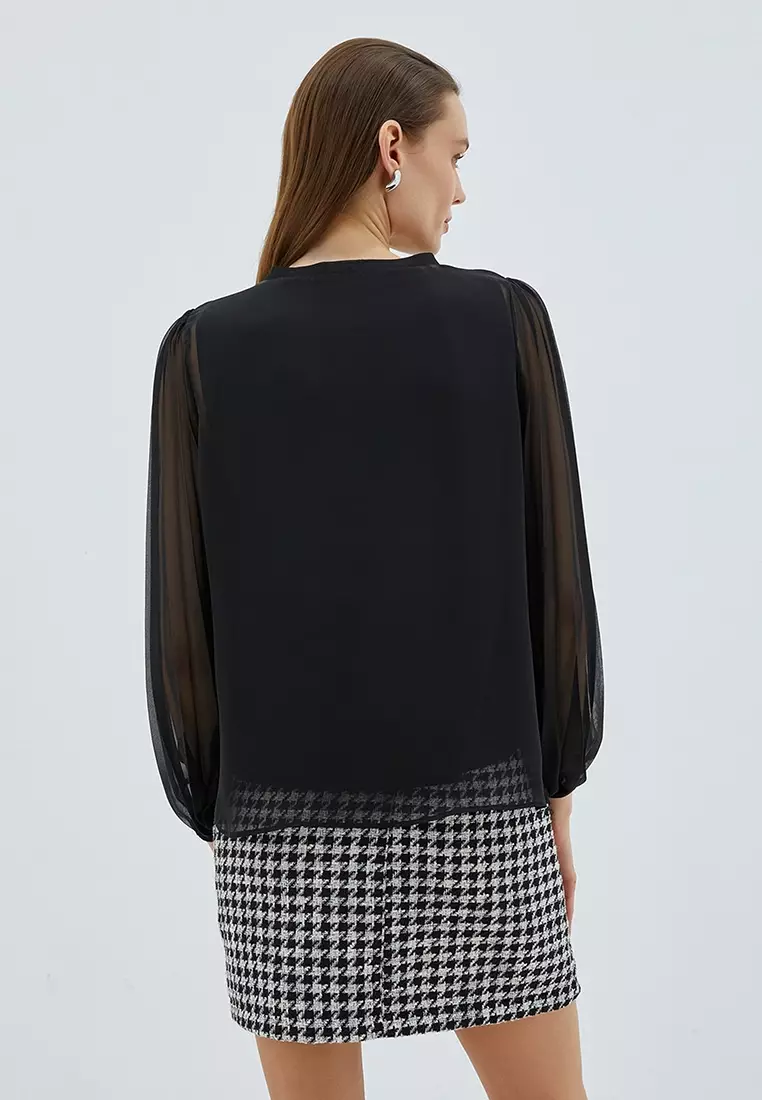 Pleated Sleeves Chiffon Blouse