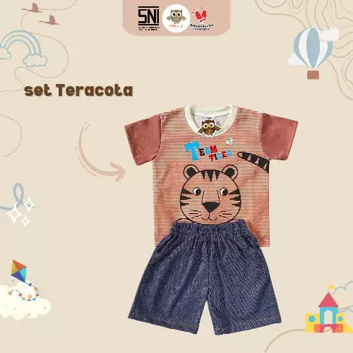 Little J - Setelan Stripe Tiger / Setelan Anak Cowok Motif Printing / Setelan Anak Murah Harian Usia 1 - 5 Tahun SNI