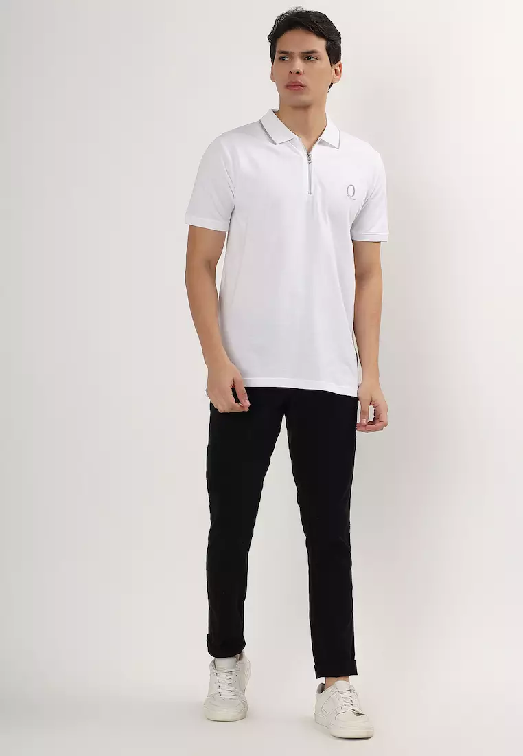 Mens White and Grey Tipping Collar-Cuff Cotton Polo Shirt/T-Shirt With Zip,Short Sleeve, Activewear,Casual Wear