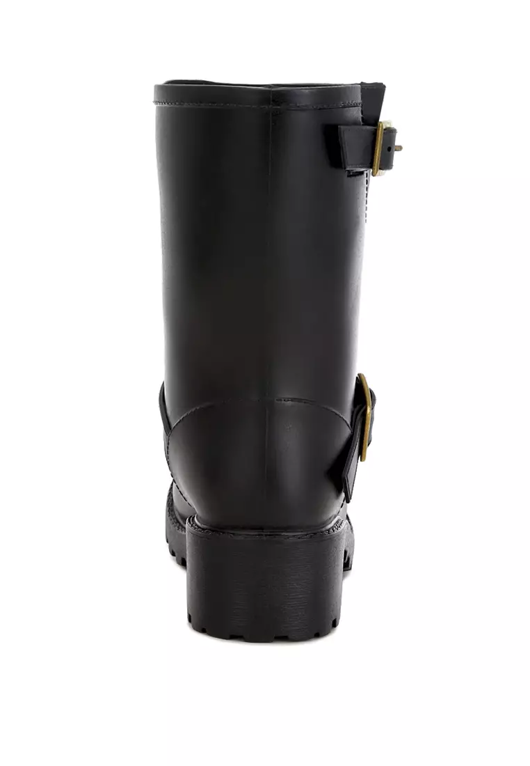 Black Harness Detail Rain Boots