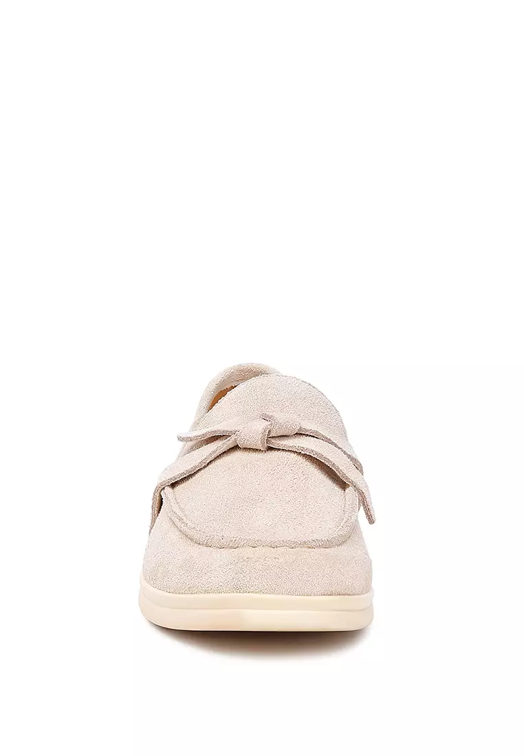 Beige Suede Knot Detailed Loafers