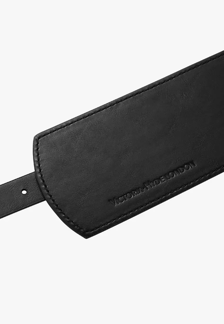 Helena 女士宽版皮质腰带配搭扣-黑色