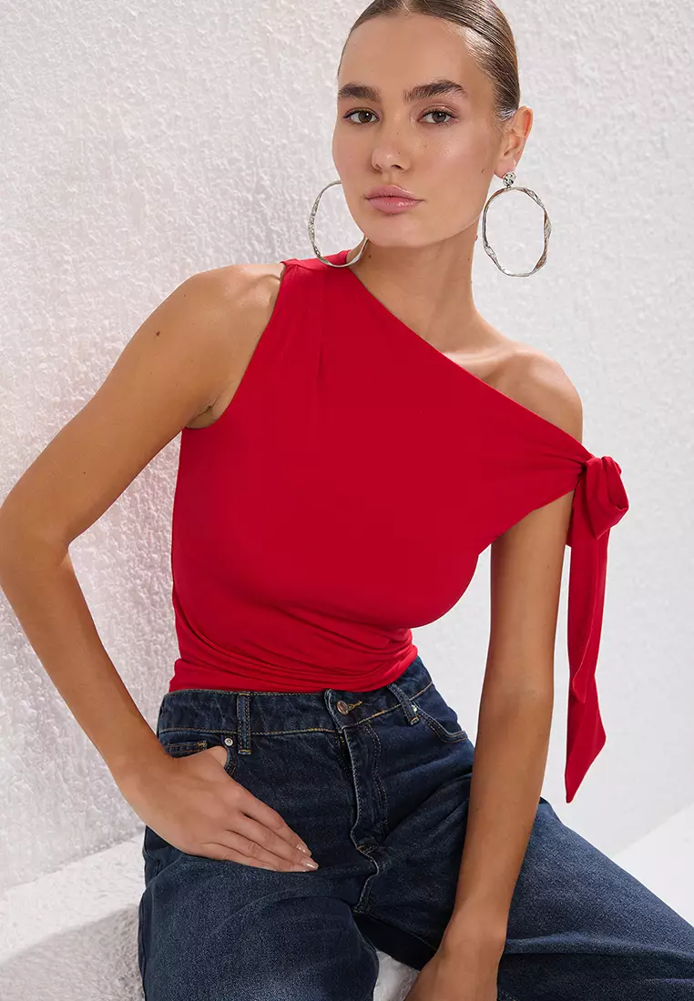 Red Knitted Blouse TWOSS25BZ00400