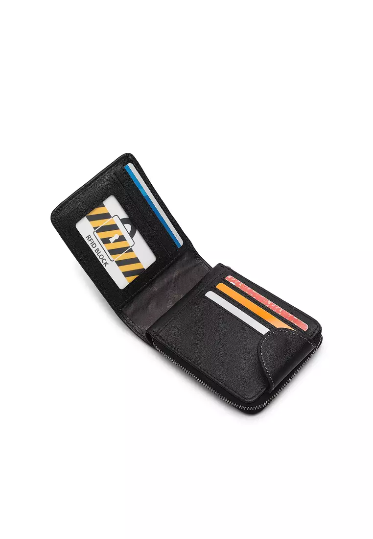 Men's Genuine Leather RFID Blocking Fortune Wallet - Black