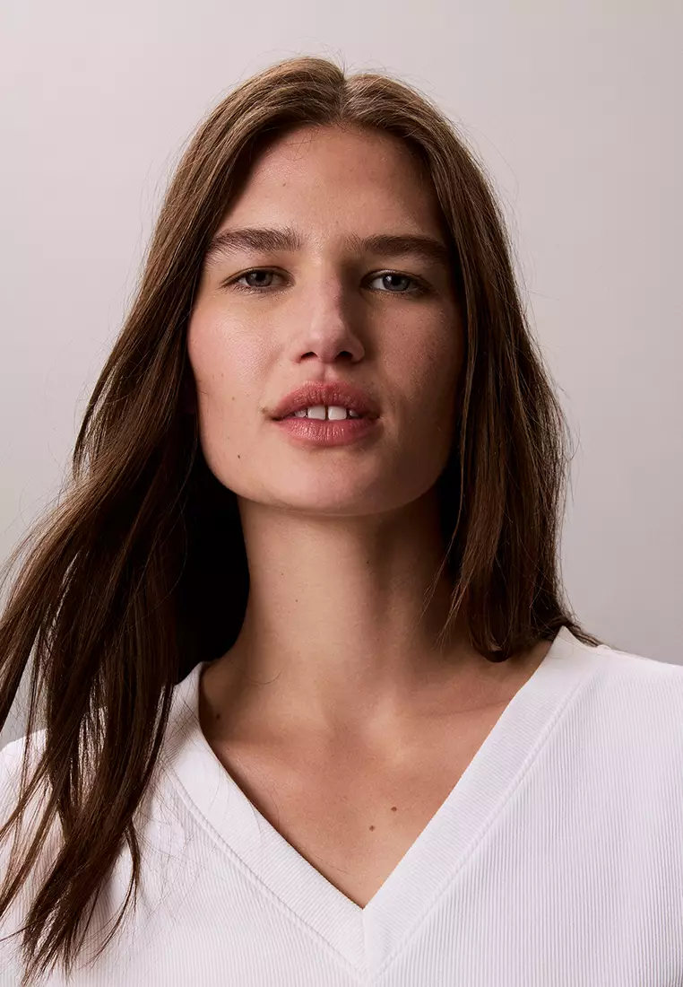 Slim Ribbed Cotton V-Neck T-Shirt - Calvin Klein Jeans