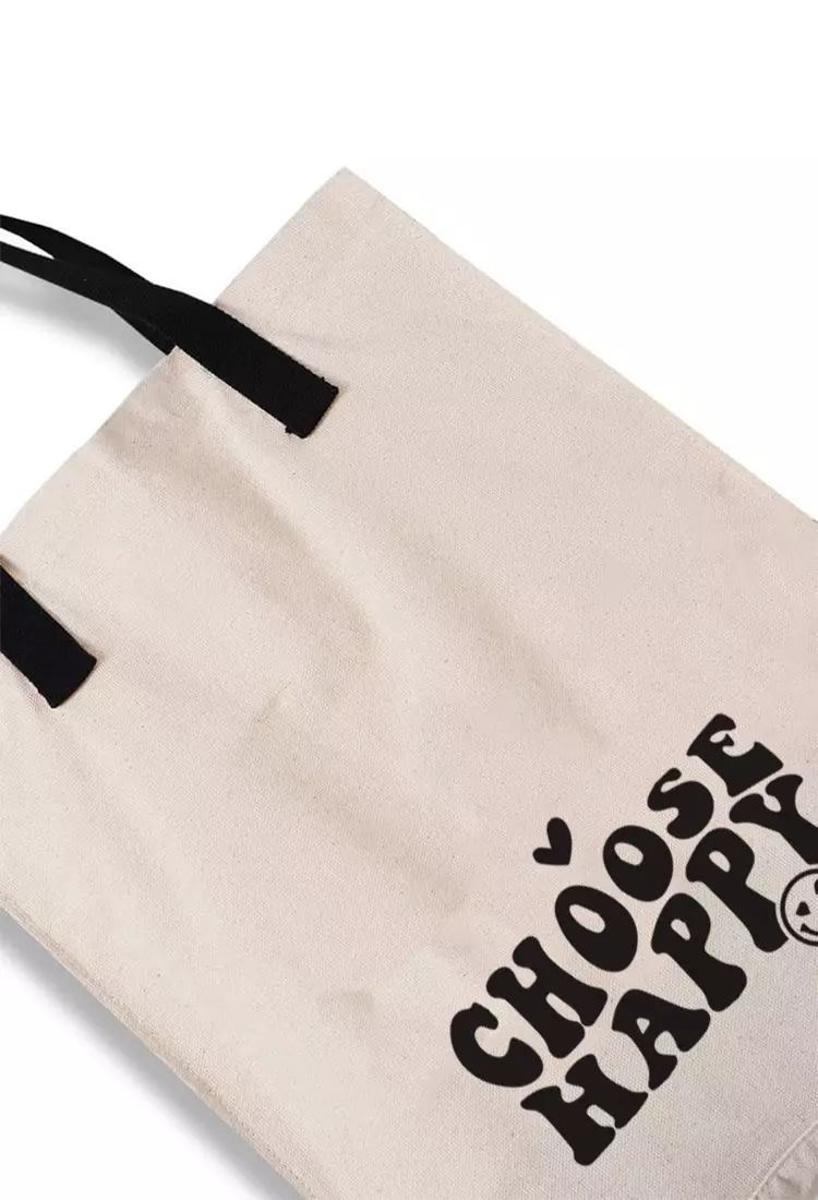 AMC92 totebag aesthetic pria wanita kanvas krem putih choose happy