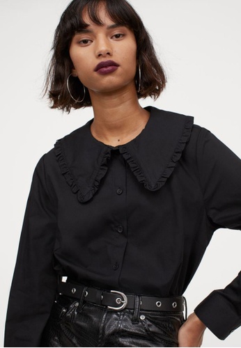 H&M black Wide-Collared Shirt C284AAADA8AD59GS_1