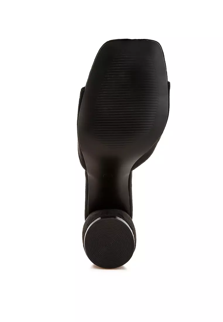 Sandal Micro Suede Hak Bulat berwarna Hitam