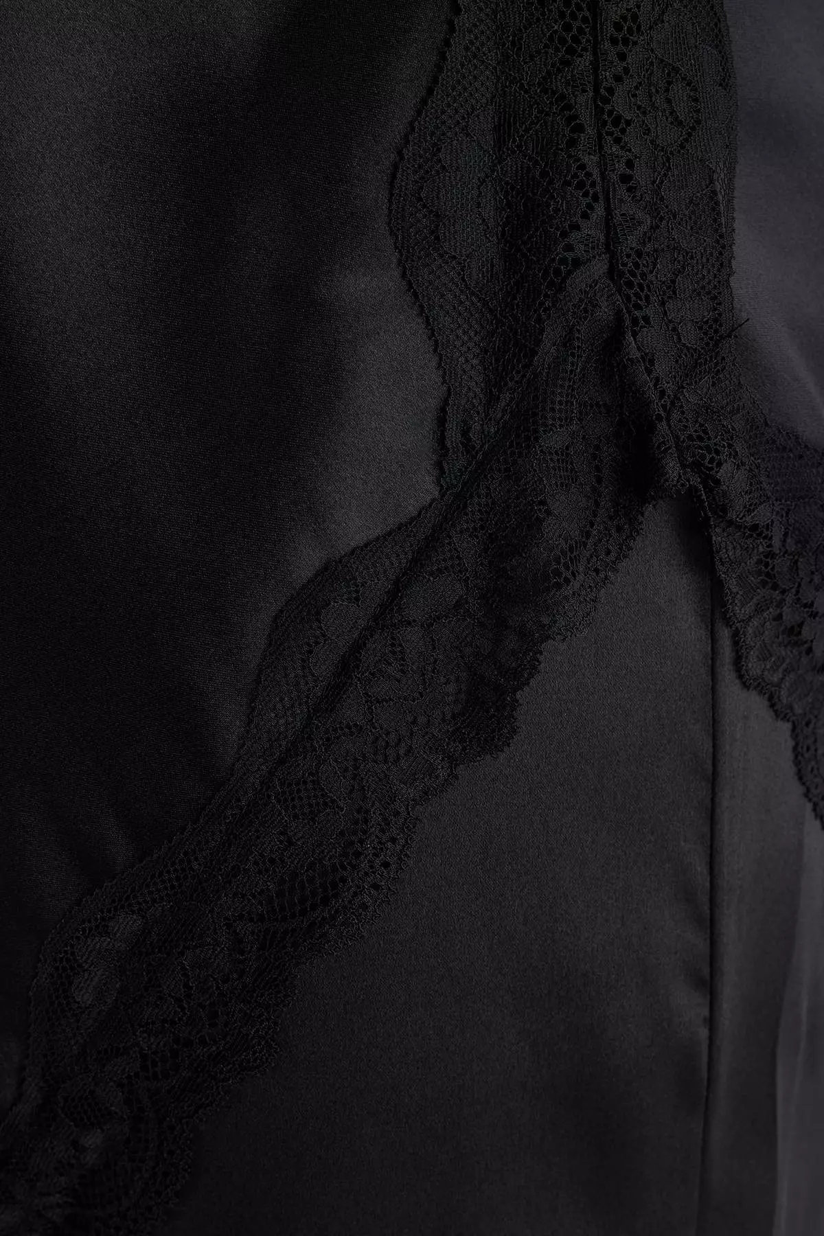 Black Lace Detailed Satin Woven Pajama Set