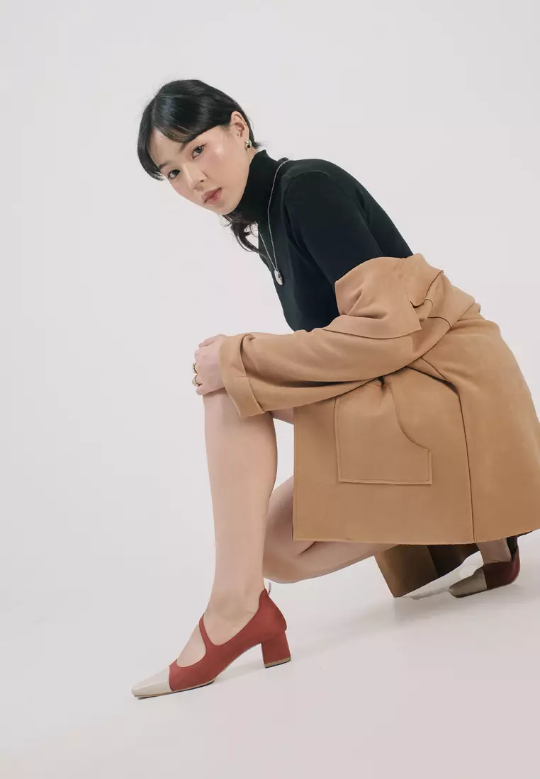 INPACA Millie Mary Jane Block Heel Suede Heels Wanita