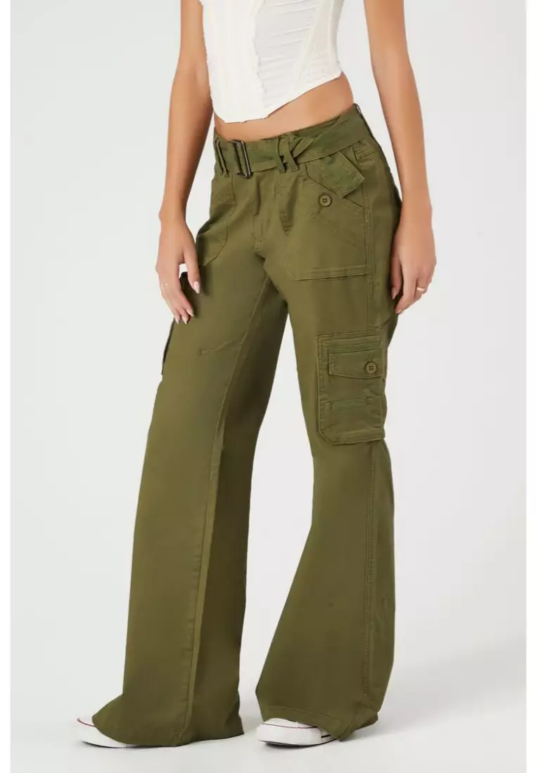 Buy FOREVER 21 Twill Low-Rise Cargo Flare Pants 2024 Online