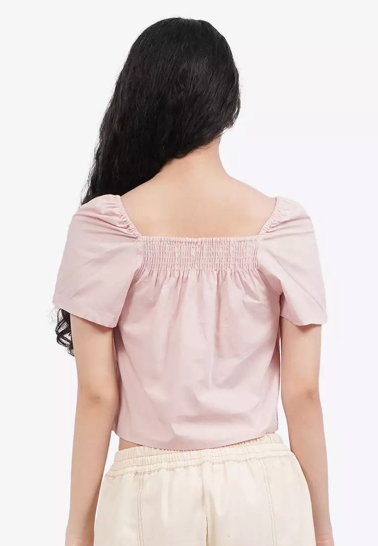 Elastic Short Sleeve Flare Top