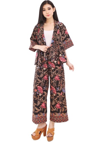 Jual Flike Batik Set Cardigan Cullote 05 Black Pink Fan No Inner Original Zalora Indonesia