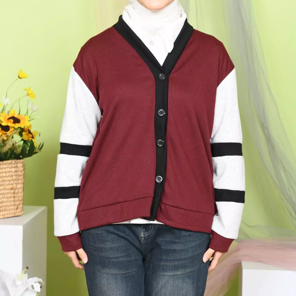 Kimo Colorblock Cardigan - Maroon M M19885 R78S5