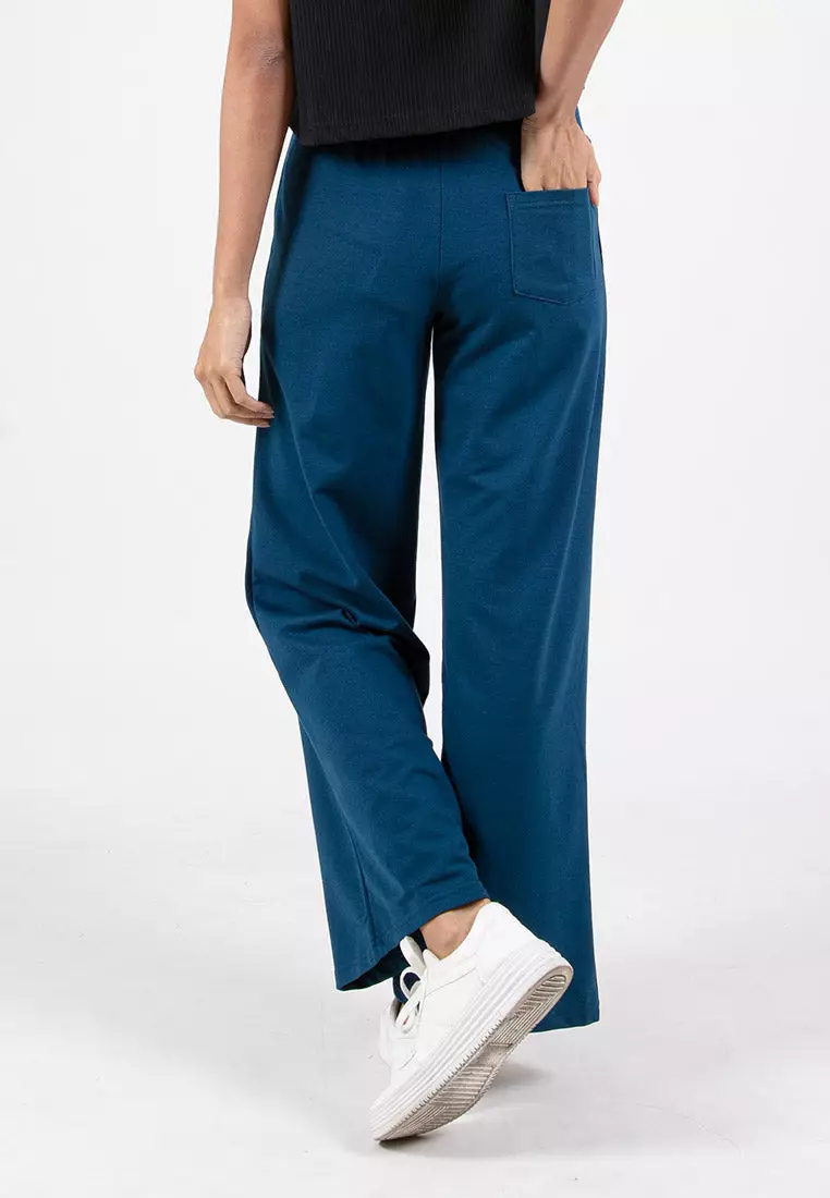 Forest Ladies Cotton Terry Wide Leg Pants Women Casual Long Pants - 810544-33Navy
