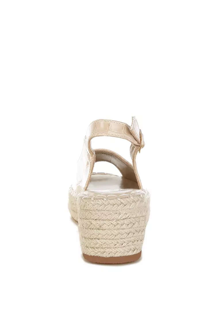 Croco Peep Toe Wedges In Beige