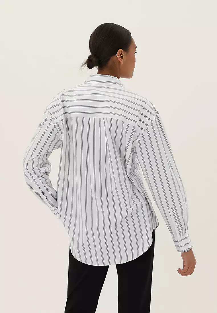 Pure Cotton Striped Oversized Girlfriend Style Shirt