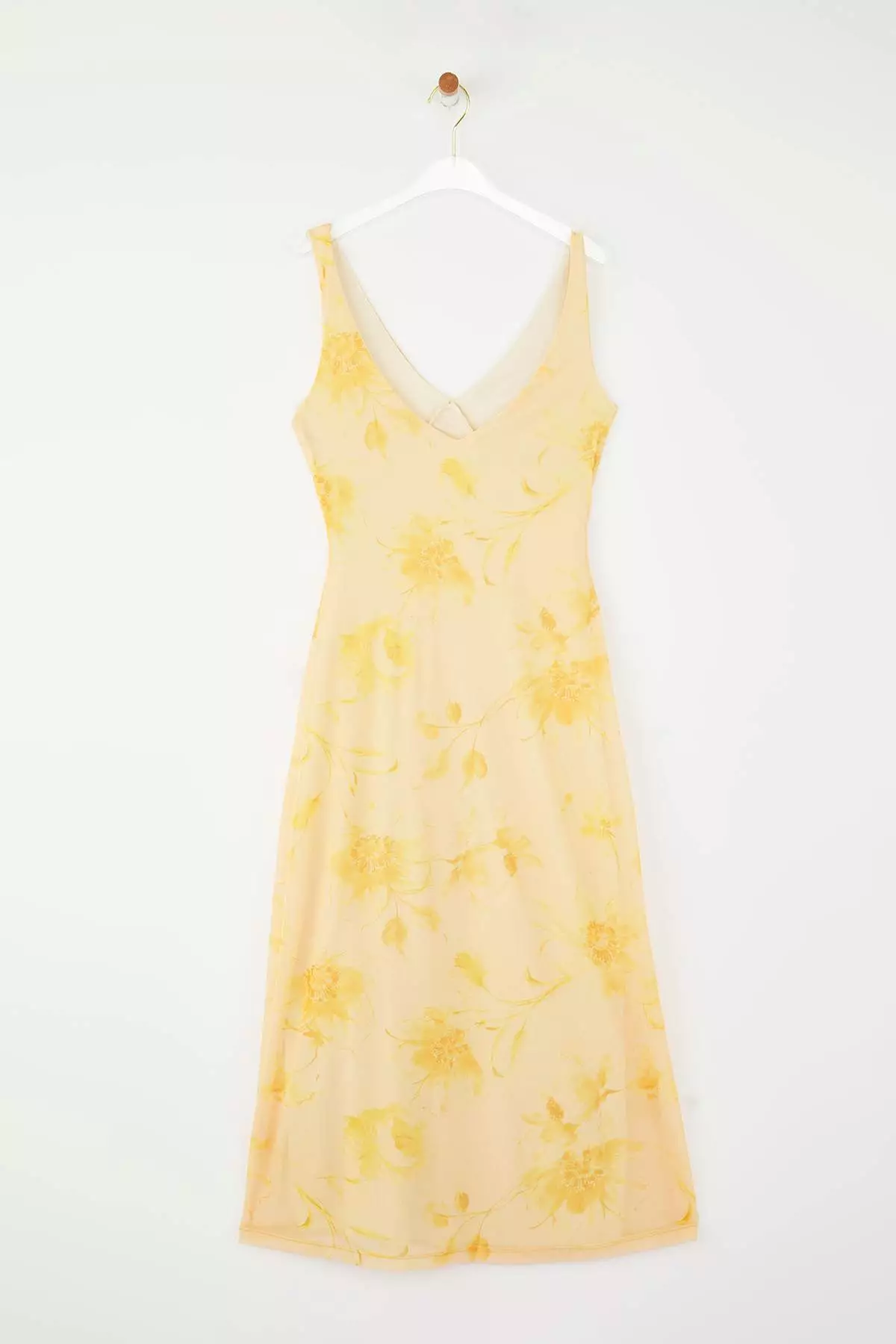 Light Yellow Fitted Abstract Bow Maxi Tulle Stretch Knit Dress Twoss25El00361