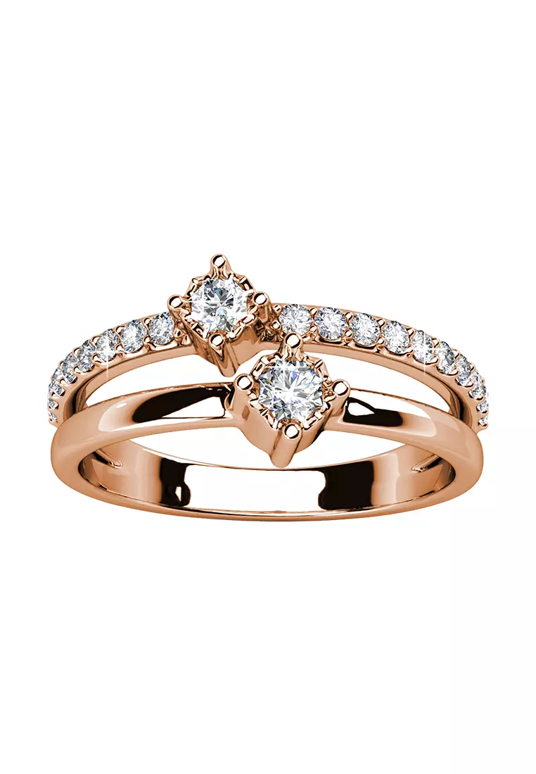ON SALES - Her Jewellery Twin Royal Ring (Rose Gold) with Premium Grade Crystals from Austria