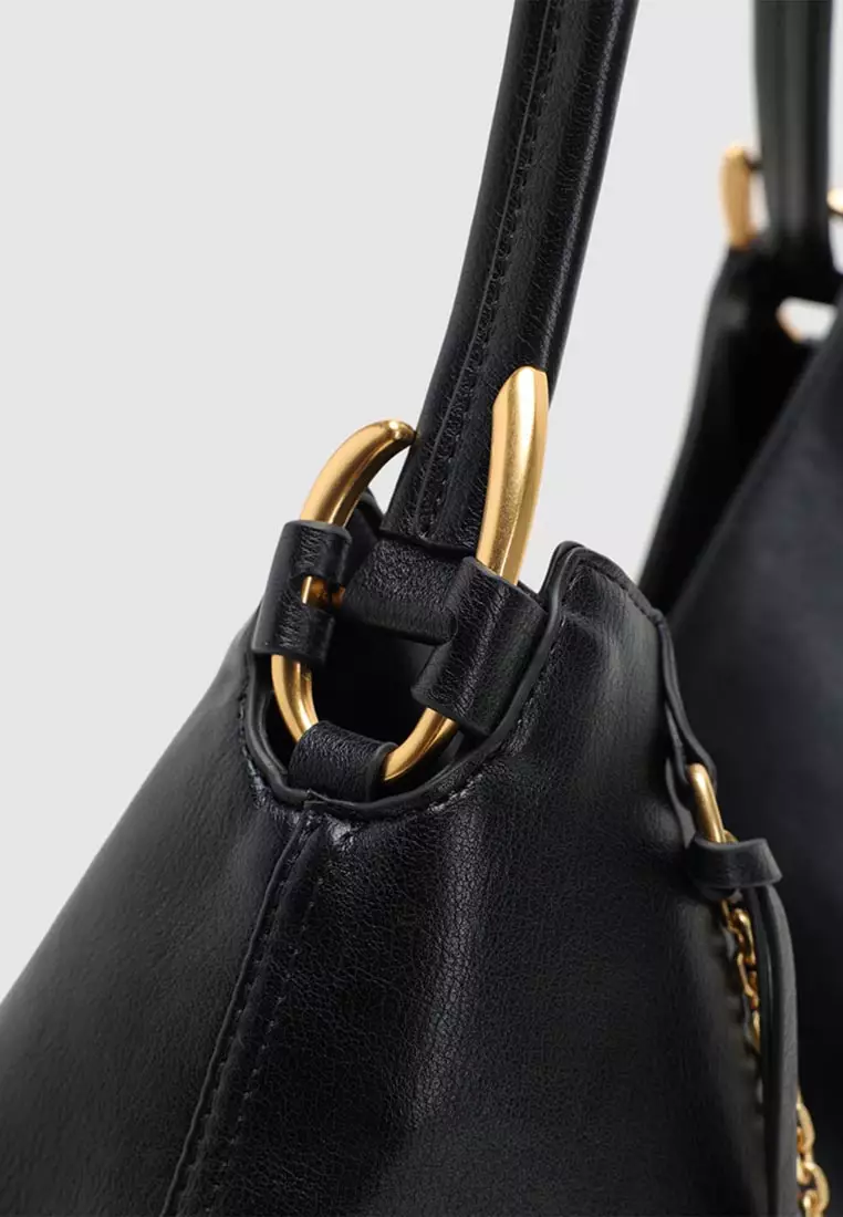 Slouchy Open Top Chain Shoulder Bag Artificial Leather