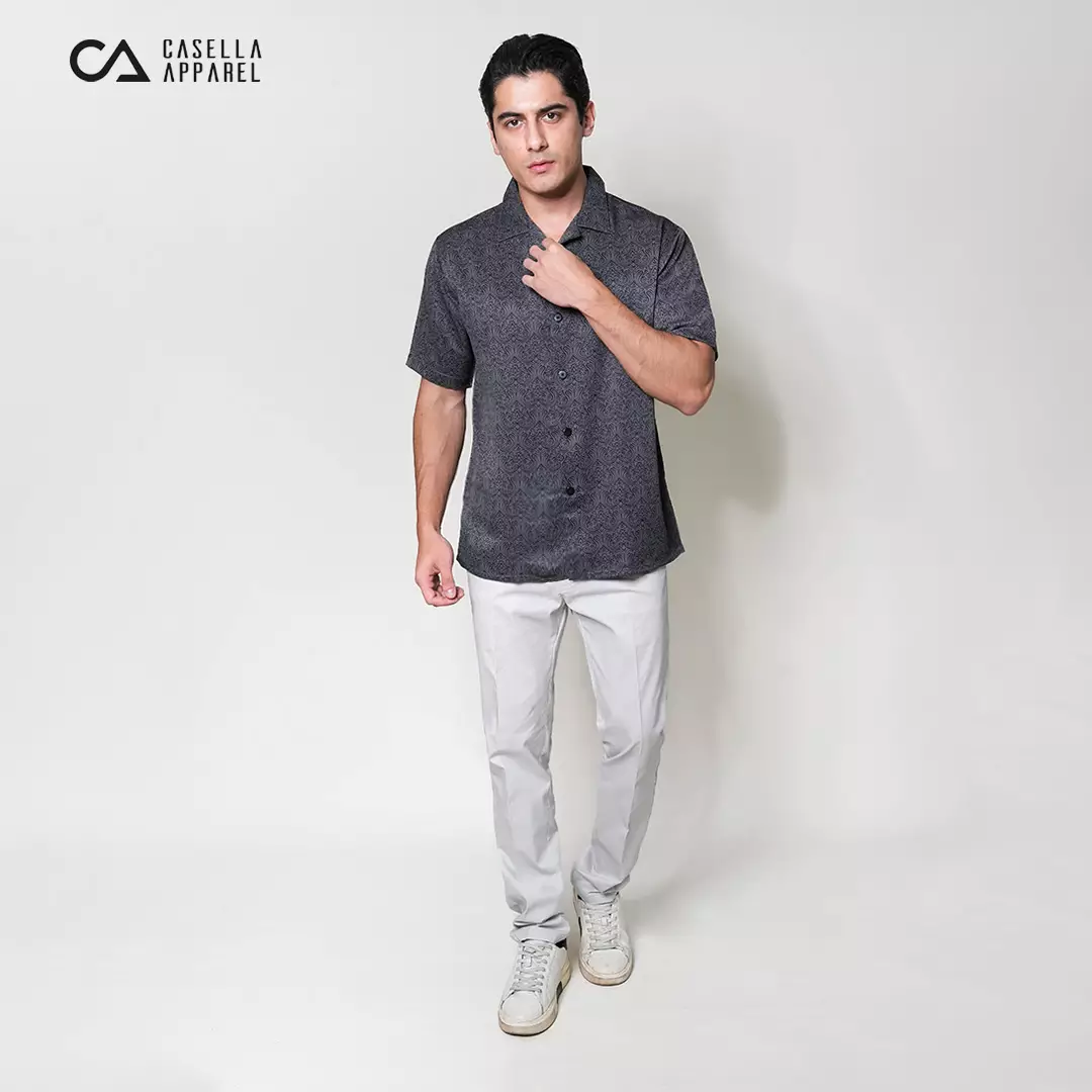 Casella Kemeja Lengan Pendek Kerah Terbuka | Cuban Camp Bowling Collar Xantif Edition 2357 Dark Grey