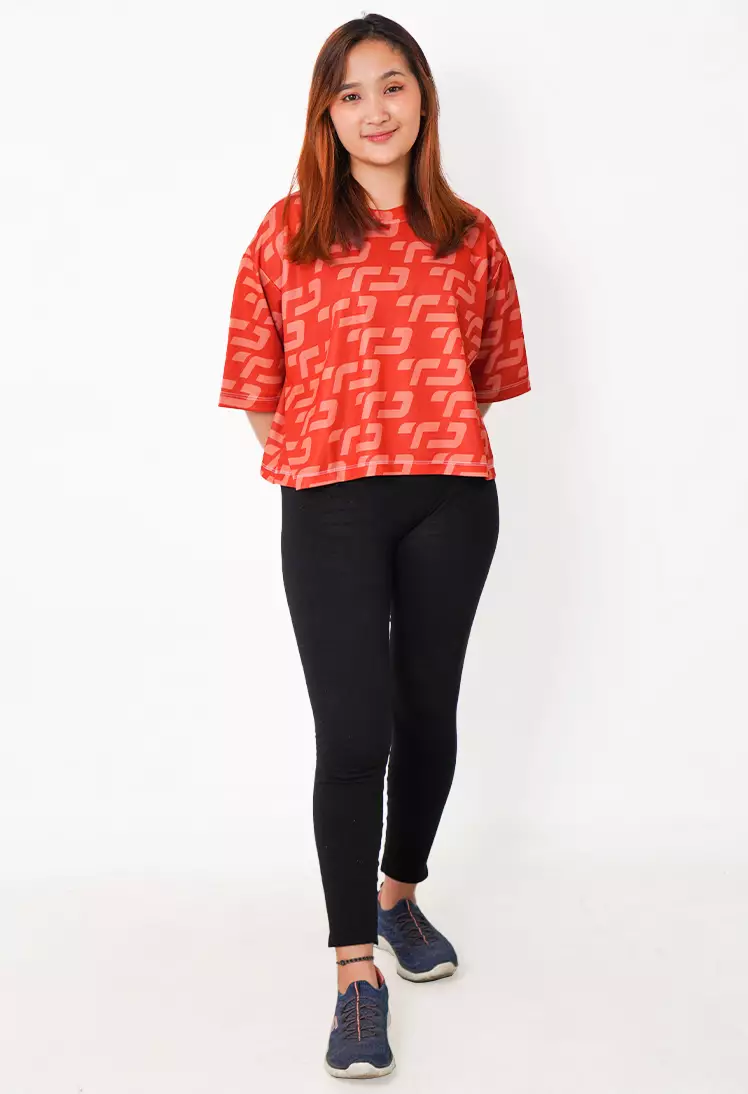 LSB39 baju olahraga wanita crop top oversize big size dry fit aerobic poundfit merah darah maroon