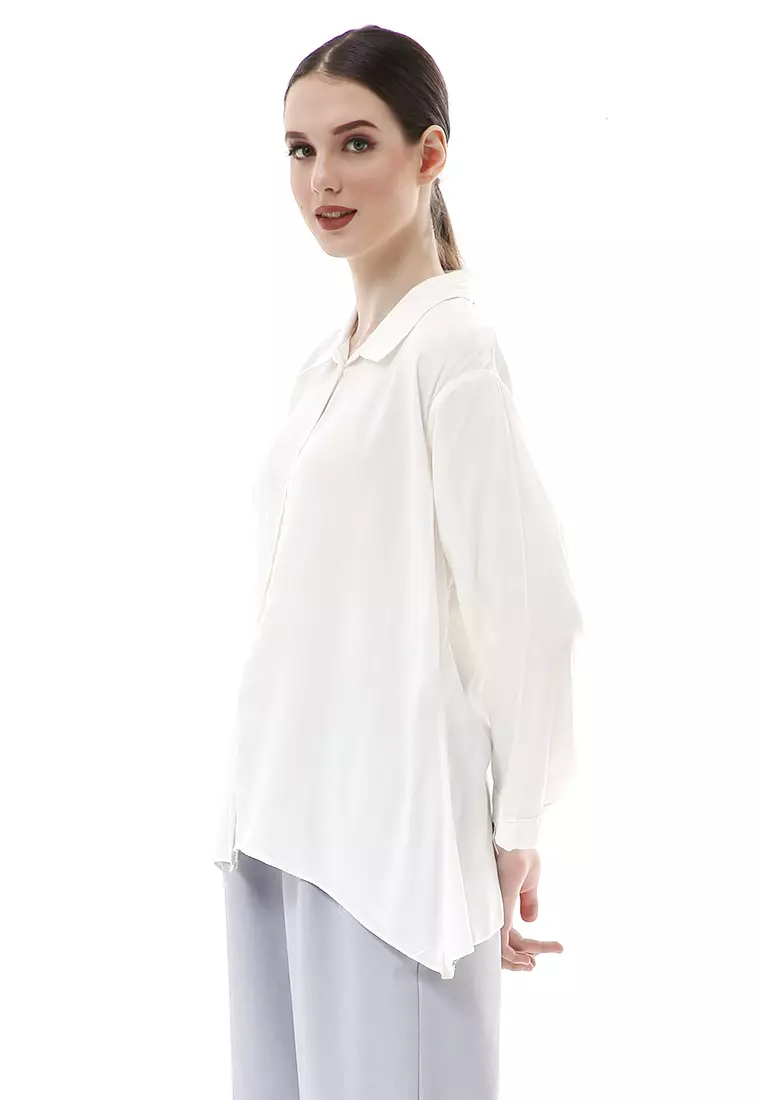 Ayudia Shirt Long Sleeve Atasan Wanita Premium Quality - Broken White