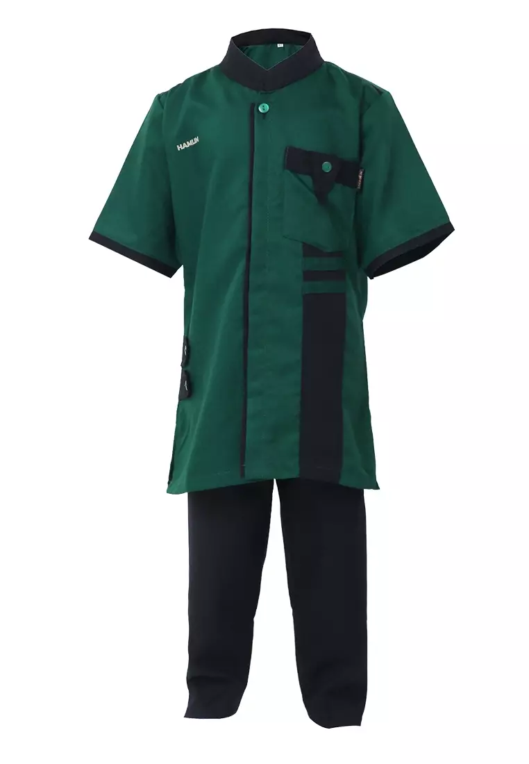 Jourell Setelan Koko Anak Laki-laki Motif Polos Childrens Shirt Lengan Pendek Material Cotton ORIGINAL - Dark Green