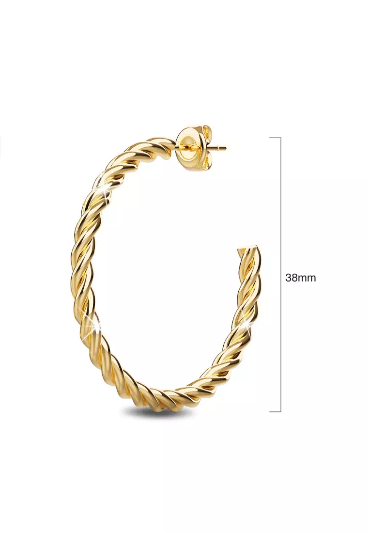 Twisted Braid C-Hoop Gold Layered Earrings 38mm