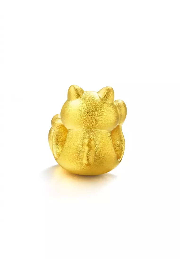 999 24K Solid Gold Maneki Neko Lucky Cat Charm 89164C (Bracelet not included)