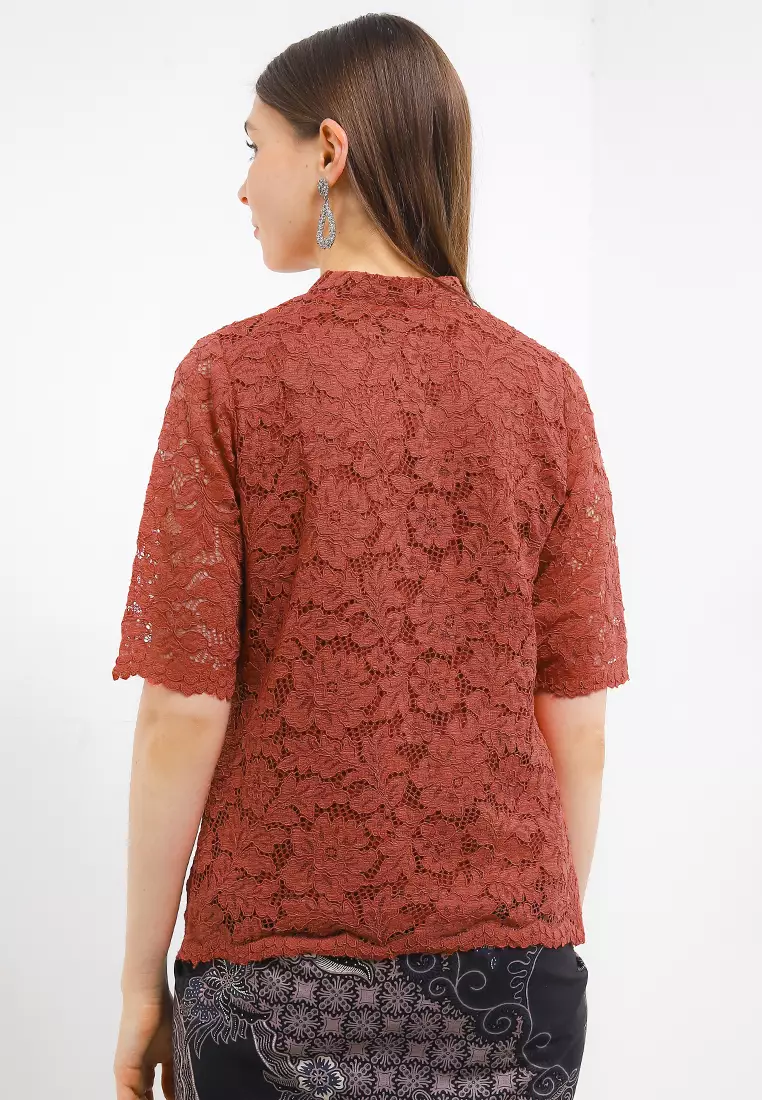 Blouse Lace Kebaya Atasan Kebaya Wanita Brukat Keyva Rust