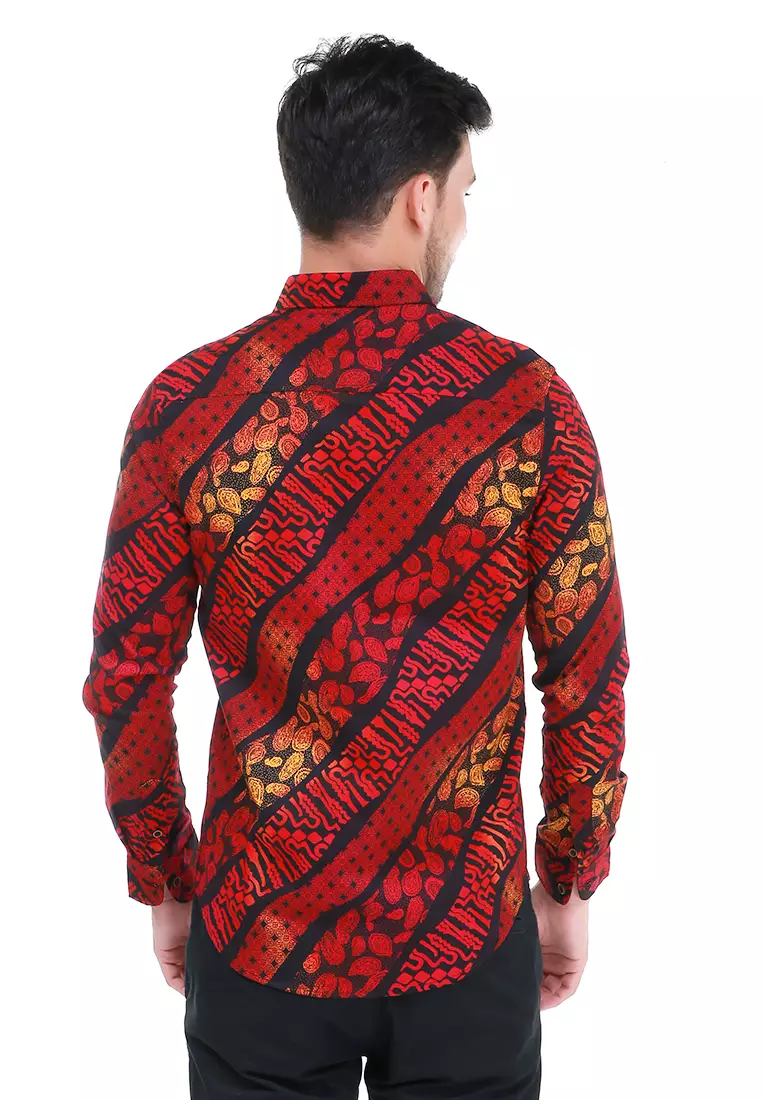 Dwan Kemeja Batik Pria Light Tops Atasan Formal Longsleeve Shirt Material Cotton ORIGINAL - Red