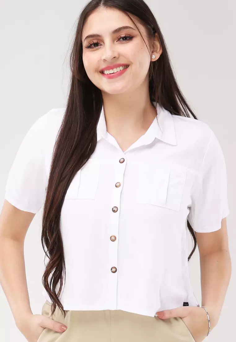 Single Twill Woven Short Sleeves Blouse