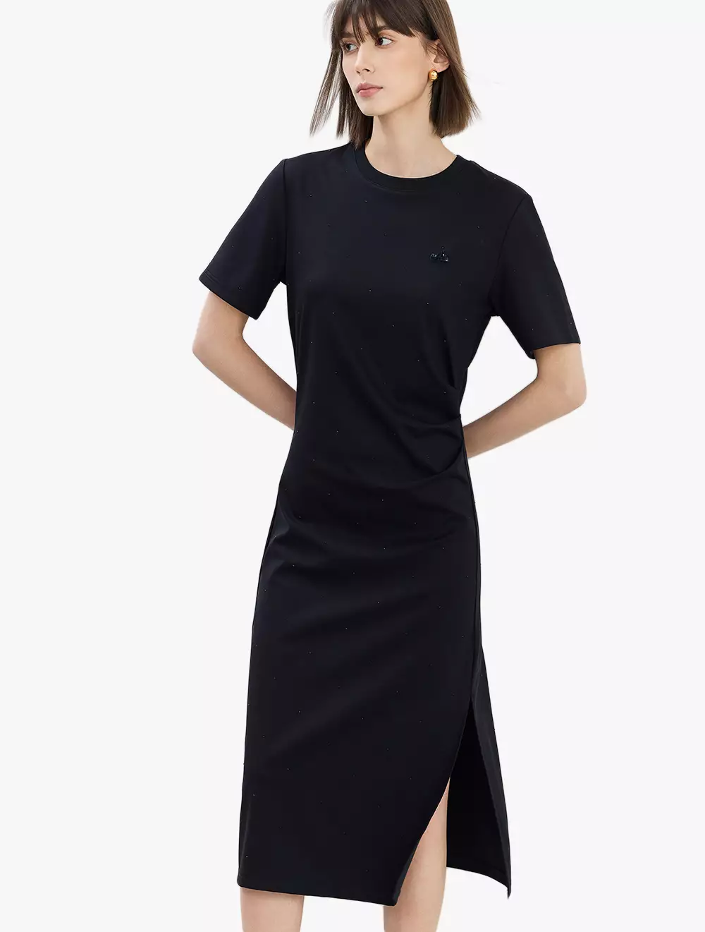 LILY Striped Pleated Dress - Black