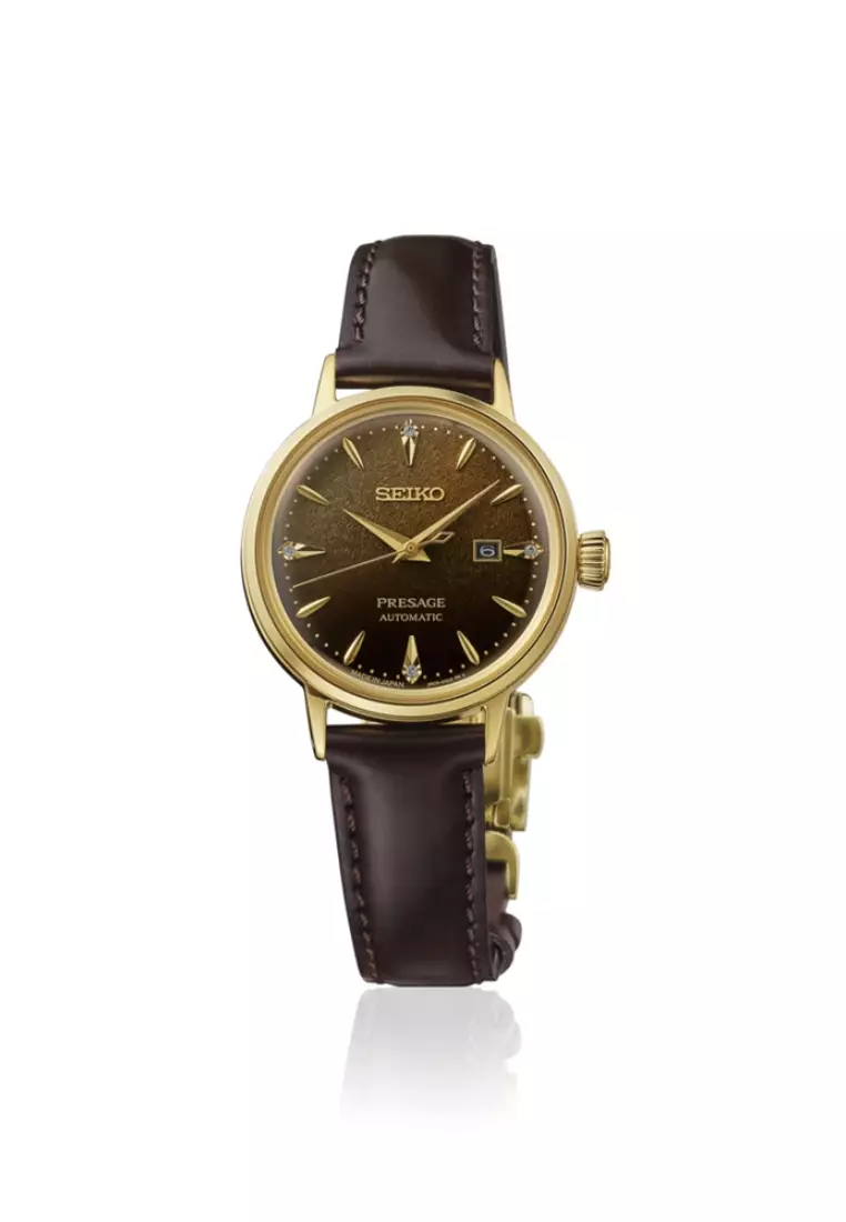 Seiko Presage Cocktail Time ‘Jamaican Coffee’ Diamond-Set 30mm Dark Brown Gradation Dial Leather Band Automatic SRE020J1