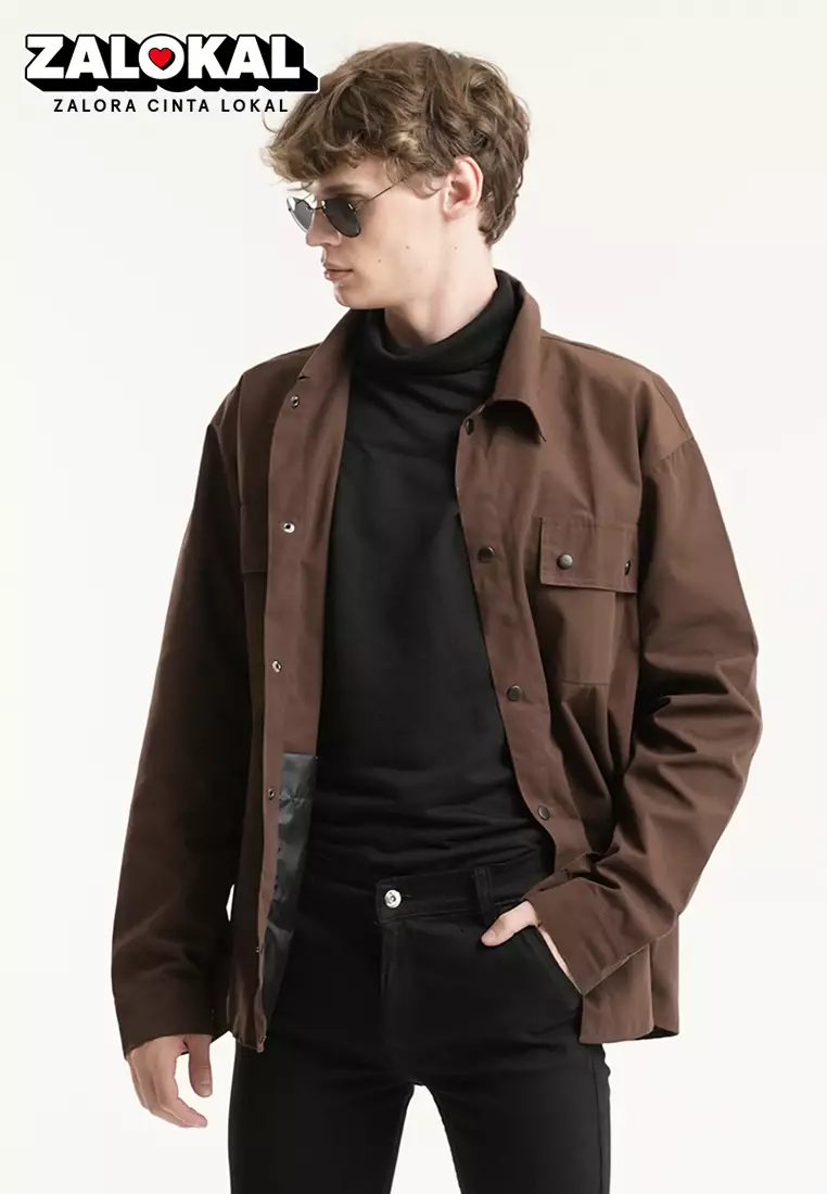 Jaket parka outer jaket pria semi parka warna coklat