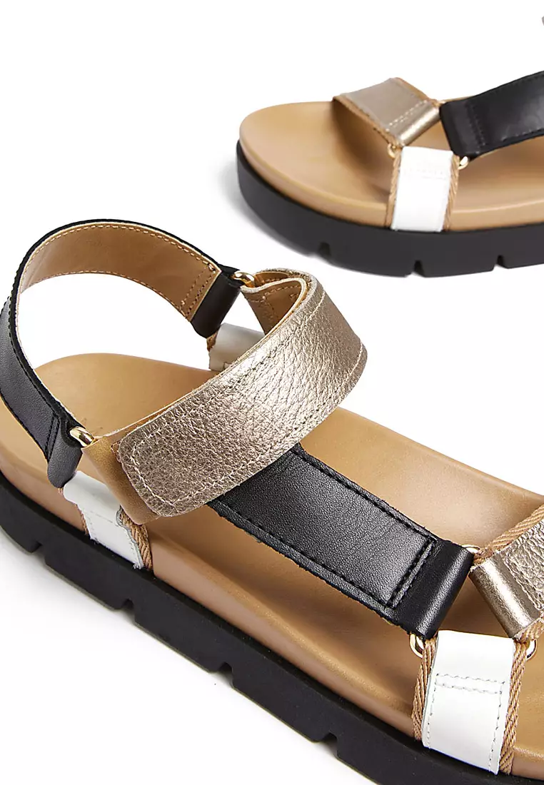 Leather Sporty Ankle Strap Footbed Sandals