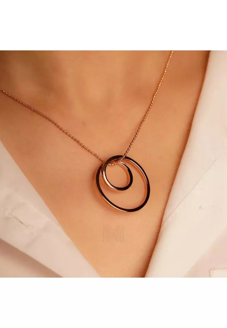 Minimal Dual Round Tube Rose Gold Pendant with 925 Sterling Silver