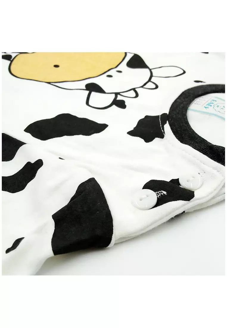 Skabe Piyama Bayi Anak Laki Laki Baju Lengan Panjang Motif Sapi Setelan Celana Kaos All Size Baby Putih Usia 6 Bulan Hingga 12 Bulan 3368