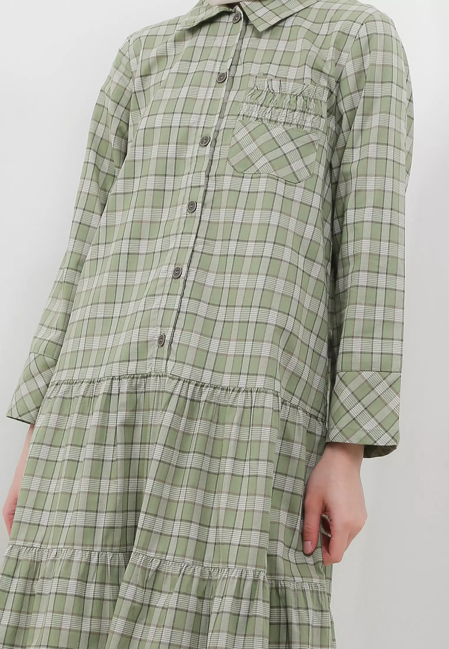 MFMW Yuvji Midi Dress Hijau Motif Kotak