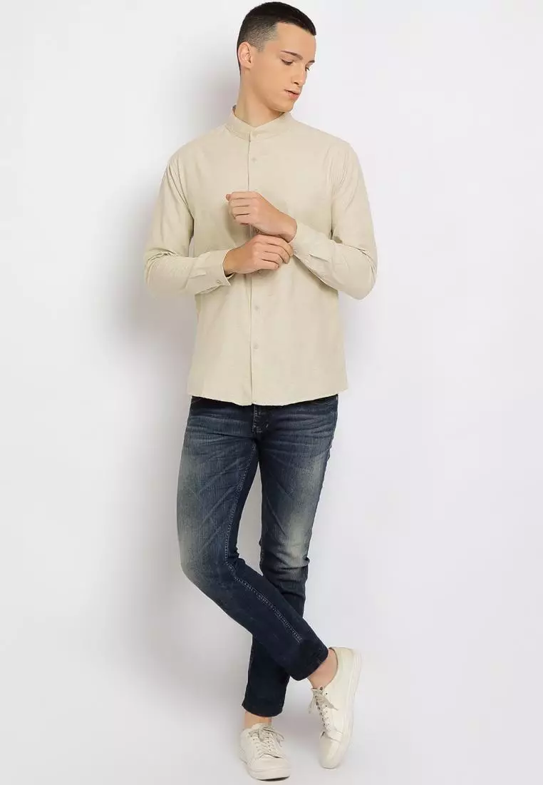 PAULMAY Kemeja Koko Formal Pria Lengan Panjang - Khaki Shirts