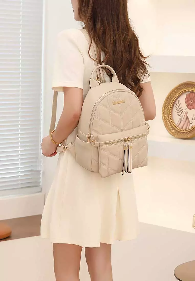 GYKACO TAKA Beige - Tas Ransel Wanita - Fashion Backpack (IMPORT)