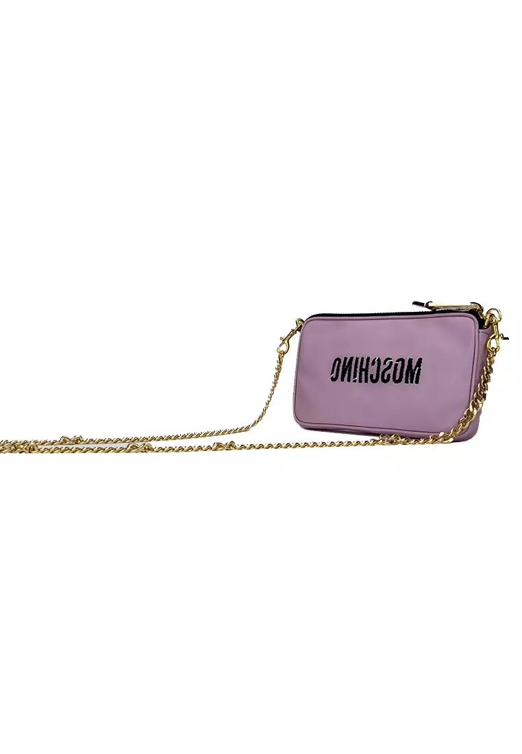 Moschino Couture Teddy Embroidered Chain Crossbody Bag Soft Lilac A7525